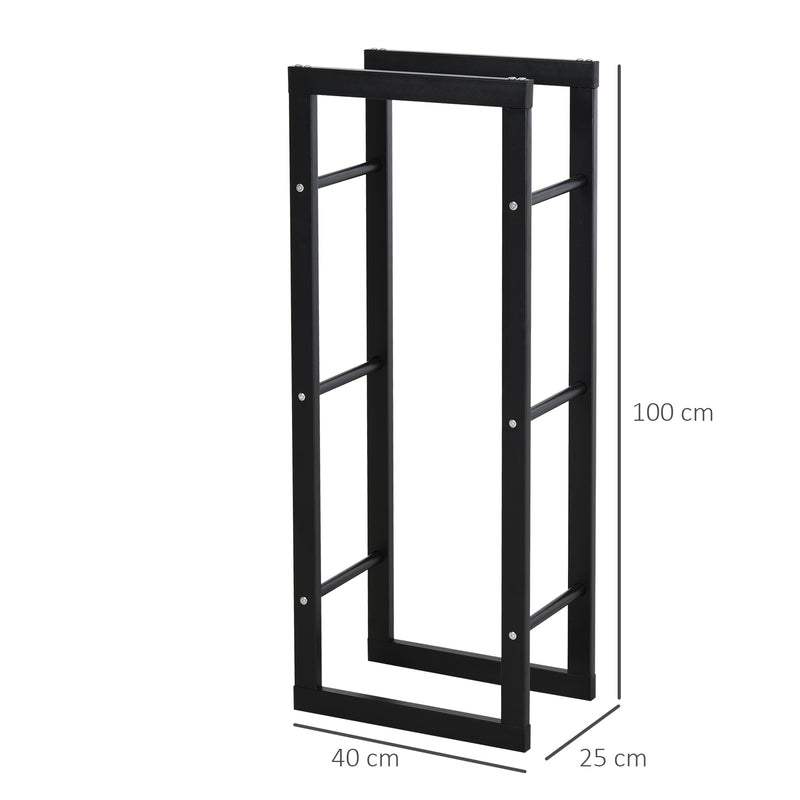 Portalegna Legnaia in Ferro 40x25x100 cm da Interno Max 100Kg  Nero-3