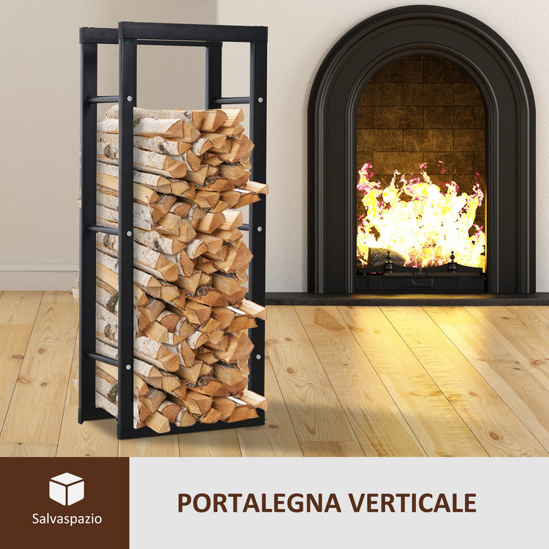 Portalegna Legnaia in Ferro 40x25x100 cm da Interno Max 100Kg  Nero-5