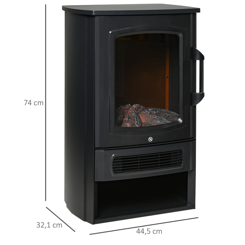 Camino Elettrico da Pavimento 44,5x32,1x74 cm Effetto Fiamma 2000W  Nero-3