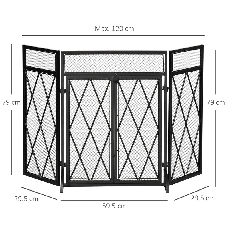 Parascintille Pieghevole con Antine 120x11,5x79 cm in Metallo Nero-3