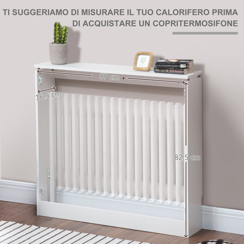 Copritermosifone a Doghe 90x18x84 cm in MDF e Acciaio Bianco-5