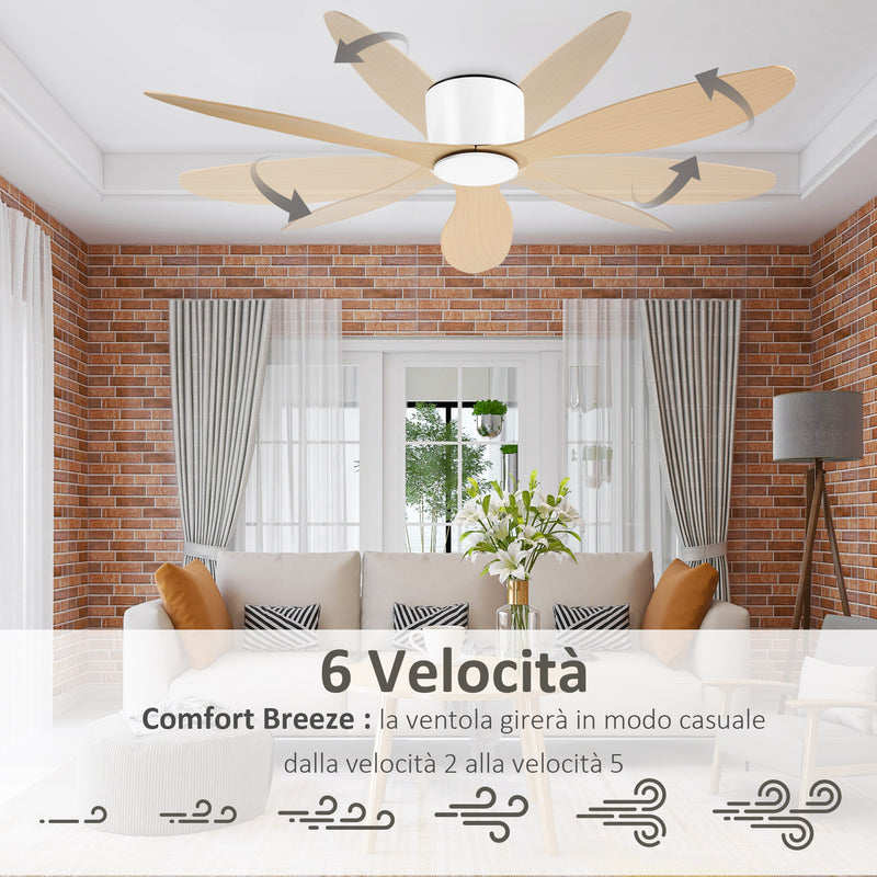 Ventilatore da Soffitto 3 Pale Ø112x25 cm 6 Velocità Legno Naturale e Bianco-4