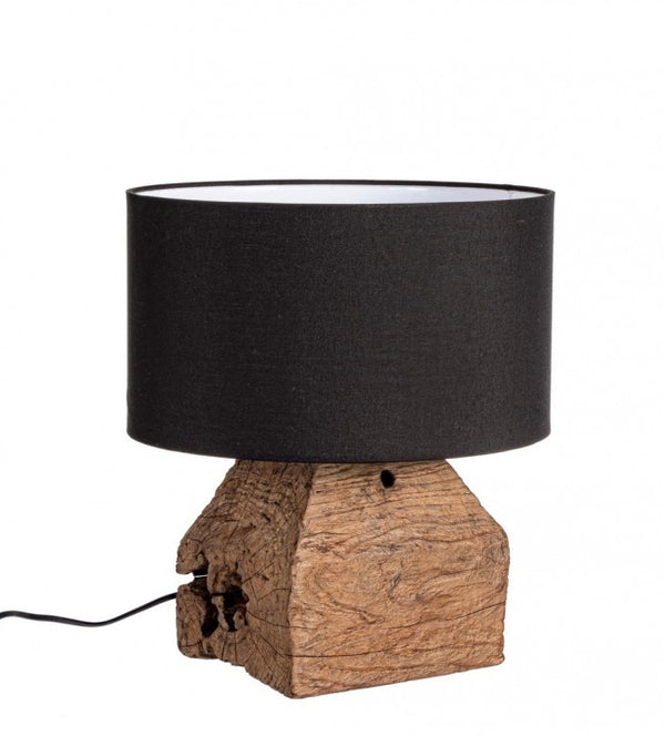 Lampe à poser Ø35x40 cm E27 avec abat-jour en bois en coton noir acquista