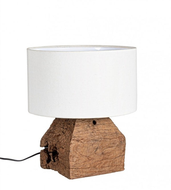 acquista Lampe à poser Ø35x40 cm E27 en bois abat-jour en coton blanc