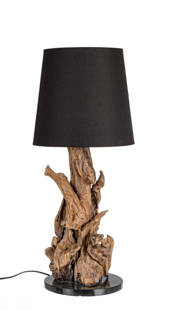 prezzo Lampe à poser Ø35x82 cm E27 en bois et abat-jour en acier en coton noir