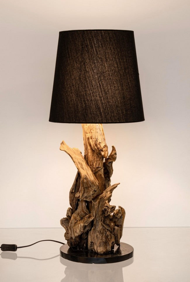 Lampada da Tavolo Ø35x82 cm E27 in Legno e Acciaio Pralume in Cotone Nero-5