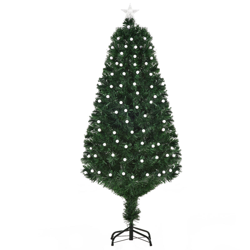 Albero di Natale Artificiale 150 cm 170 Rami con Luci LED e Fibre Ottiche Colorate Verde-1