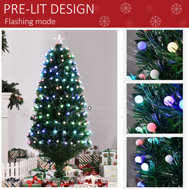 Albero di Natale Artificiale 150 cm 170 Rami con Luci LED e Fibre Ottiche Colorate Verde-6