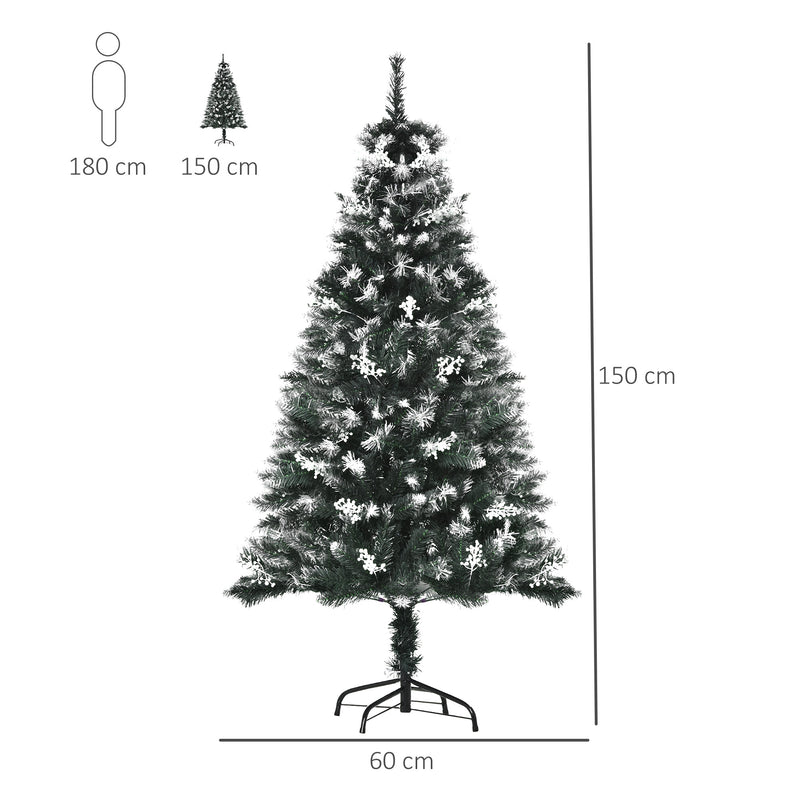 Albero di Natale Artificiale Innevato 150 cm 378 Rami con Bacche Verde-3