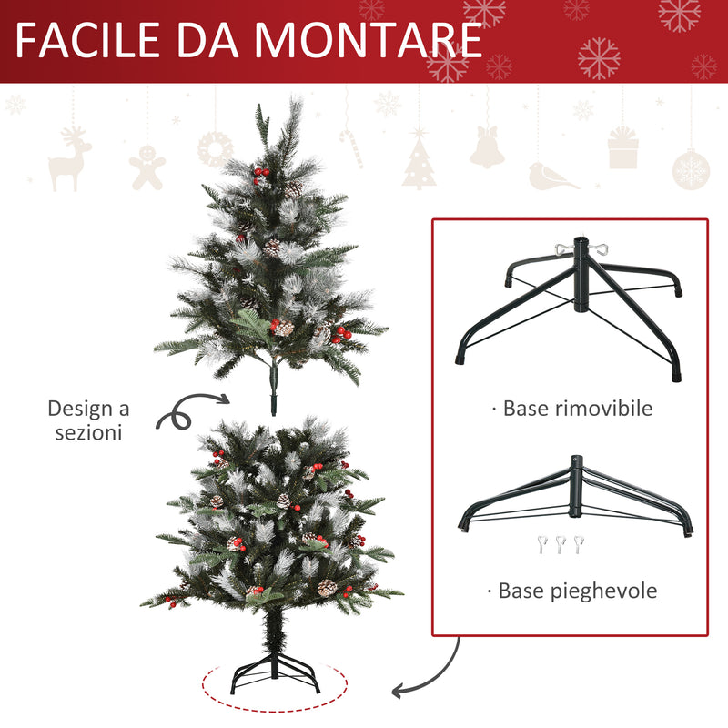 Albero di Natale Artificiale Innevato 150 cm 440 Rami con Bacche Rosse e Pigne Verde-4