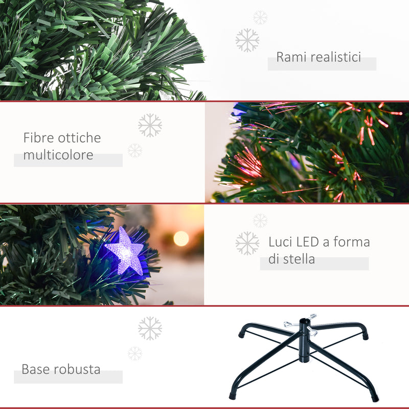 Albero di Natale Artificiale 150 cm 180 Rami 36 Luci LED e Fibre Ottiche Colorate Verde-6