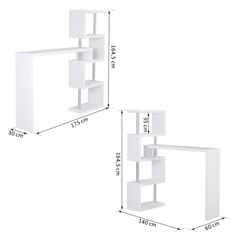 Mobile a Scaffali Libreria 4 Livelli con Tavolo in MDF  Bianco-3