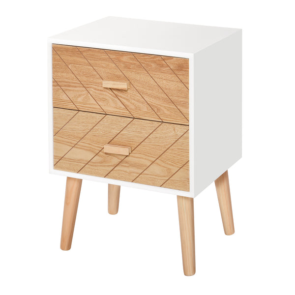 online Table de Chevet Bois 2 Tiroirs Style Scandinave Blanc et Bois 40x30x55,5 cm