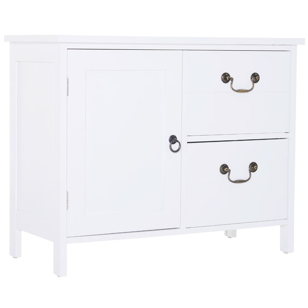 Buffet Meuble de Salon 2 Tiroirs 1 Porte en MDF 75x34x60,5 cm Blanc sconto