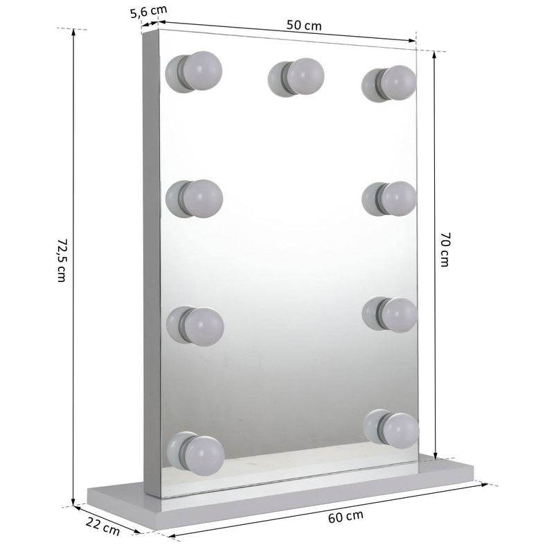 Specchio da Tavolo per Trucco con 9 Luci LED 70x50x3 cm -3