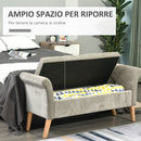 Panca Pouf Contenitore in Tessuto Imbottito con Braccioli 136,5x45x62 cm  Grigia-4