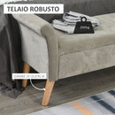 Panca Pouf Contenitore in Tessuto Imbottito con Braccioli 136,5x45x62 cm  Grigia-5