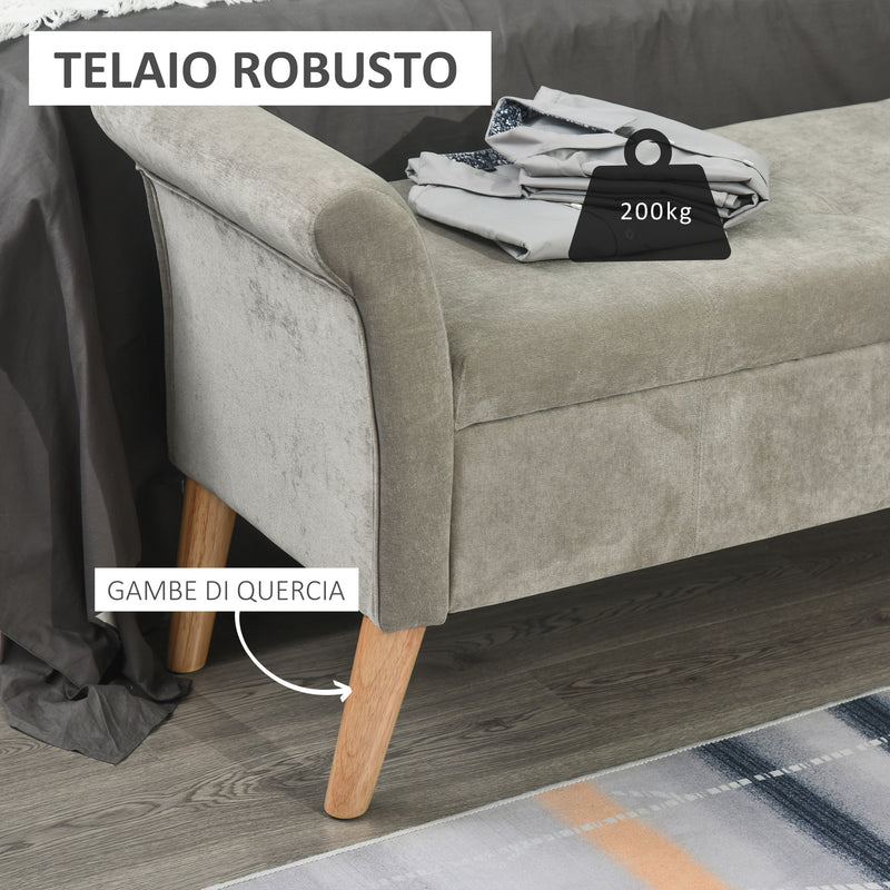 Panca Pouf Contenitore in Tessuto Imbottito con Braccioli 136,5x45x62 cm  Grigia-5