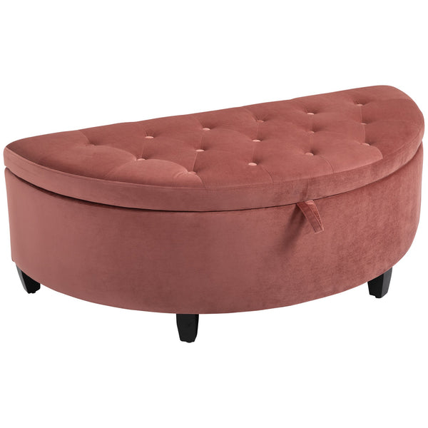 sconto Banc de rangement semi-circulaire recouvert de tissu velours 120x60x42 cm Rose