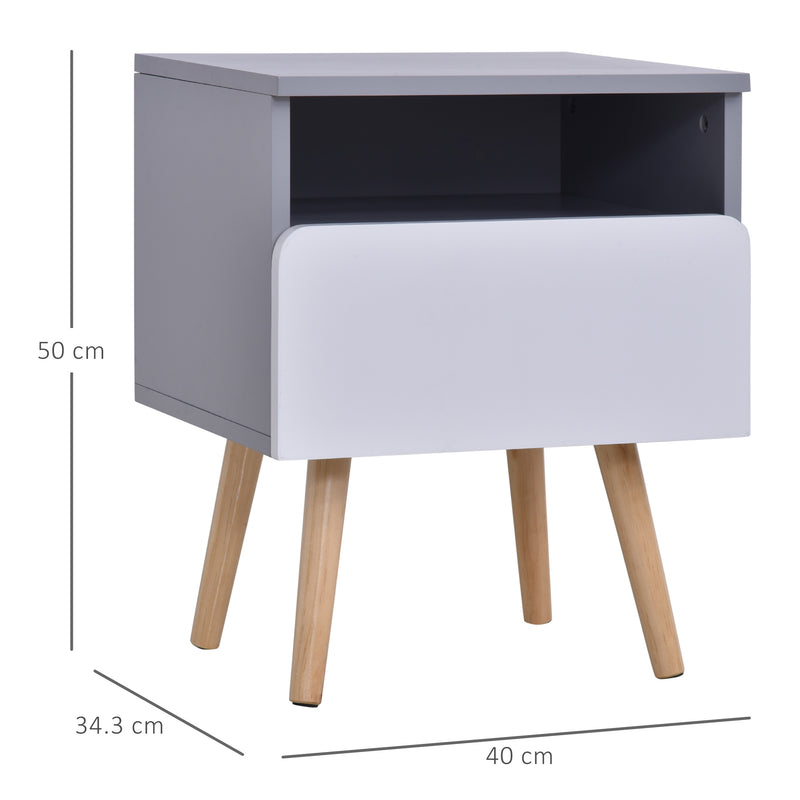 Comodino 1 Cassetto 40x34,3x50 cm in Legno MDF  Grigio e Bianco-3