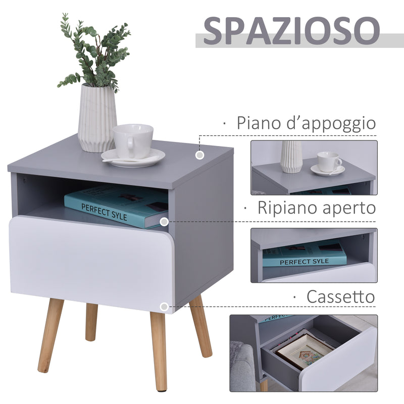 Comodino 1 Cassetto 40x34,3x50 cm in Legno MDF  Grigio e Bianco-6