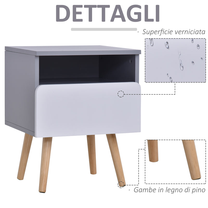 Comodino 1 Cassetto 40x34,3x50 cm in Legno MDF  Grigio e Bianco-7