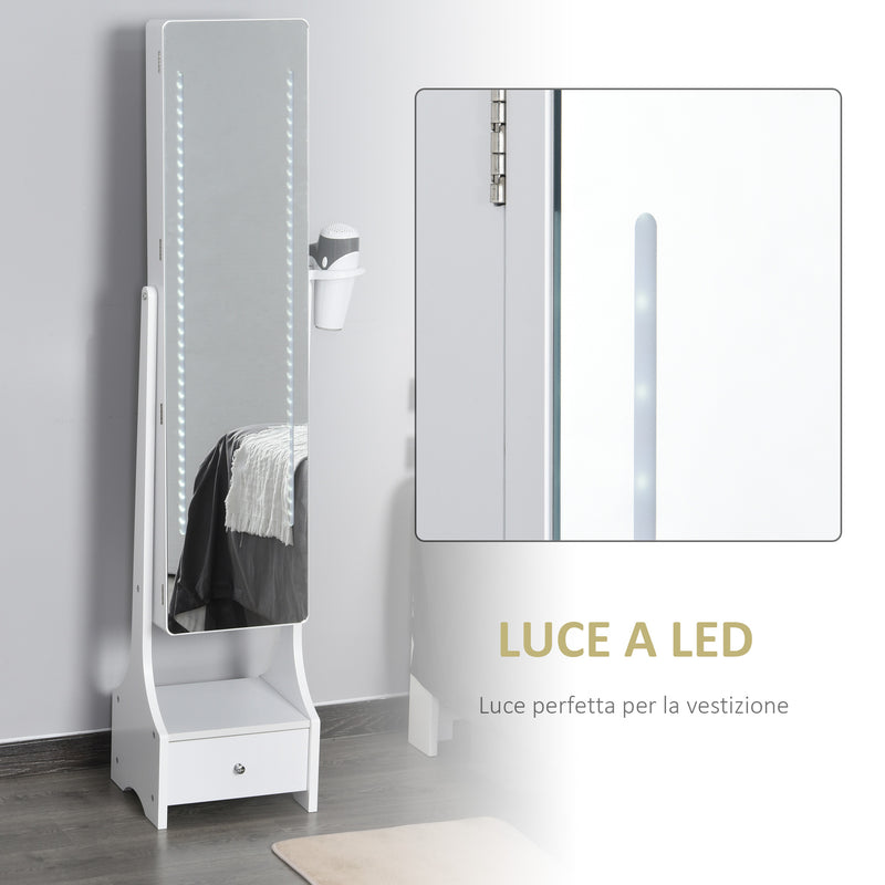 Armadio Portagioie a Specchio con Luci LED 37x30x158 cm in MDF  Bianco-4