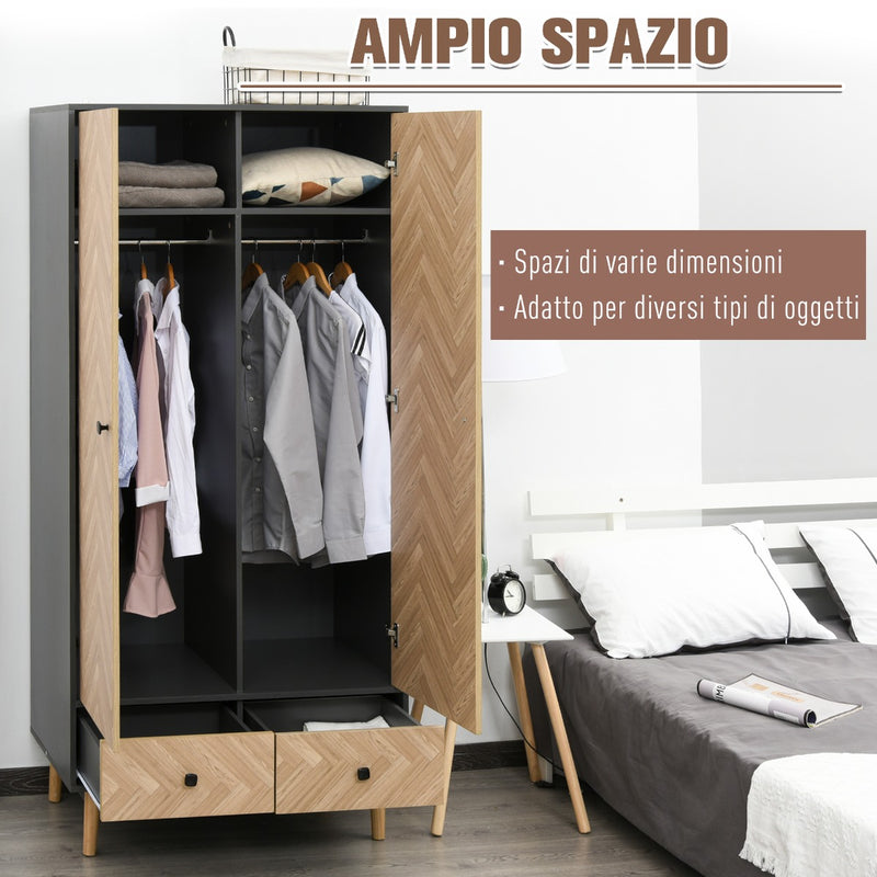 Armadio 2 Ante 2 Cassetti 90x50x190 cm in Legno  Grigio Scuro-4