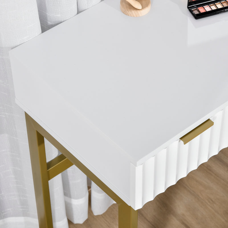 Consolle Trucco da Camera 100x40x76 cm in MDF e Metallo Bianco e Oro-7