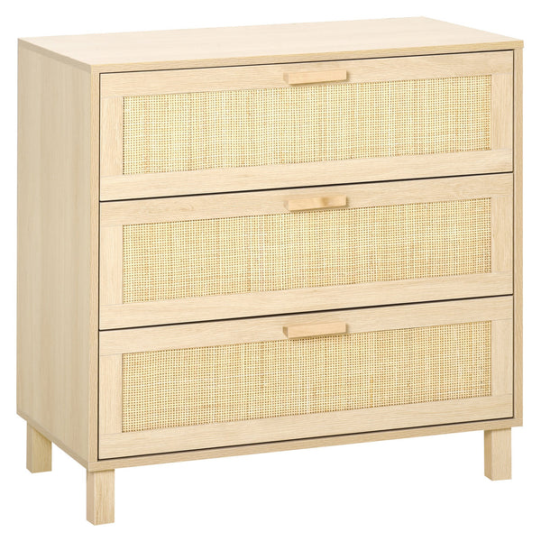 Commode 3 Tiroirs 80x40x80 cm en MDF et Rotin Bois Naturel prezzo