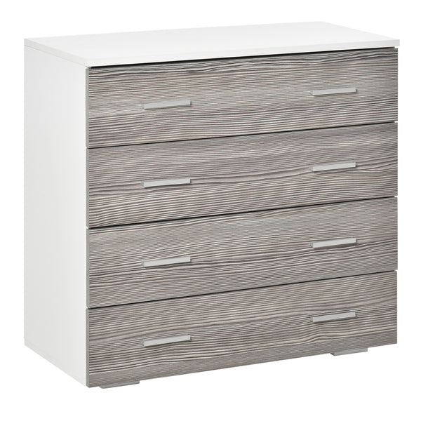 acquista Commode 4 Tiroirs avec Poignées Aluminium et Structure Bois 76x35x72 cm Blanc Gris