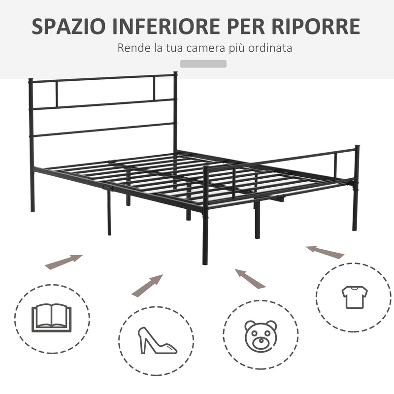 Struttura Letto Una Piazza e Mezzo 140x200 cm in Acciaio con Doghe Integrate Nero-6