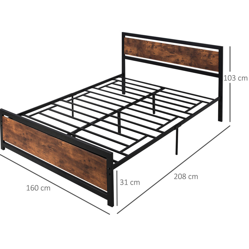 Struttura Letto Matrimoniale 160x200 cm in Acciaio con Doghe Integrate Nero e Marrone Rustico-3