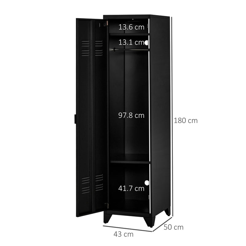 Armadietto Metallico 43x50x180 cm 1 Anta Nero-3