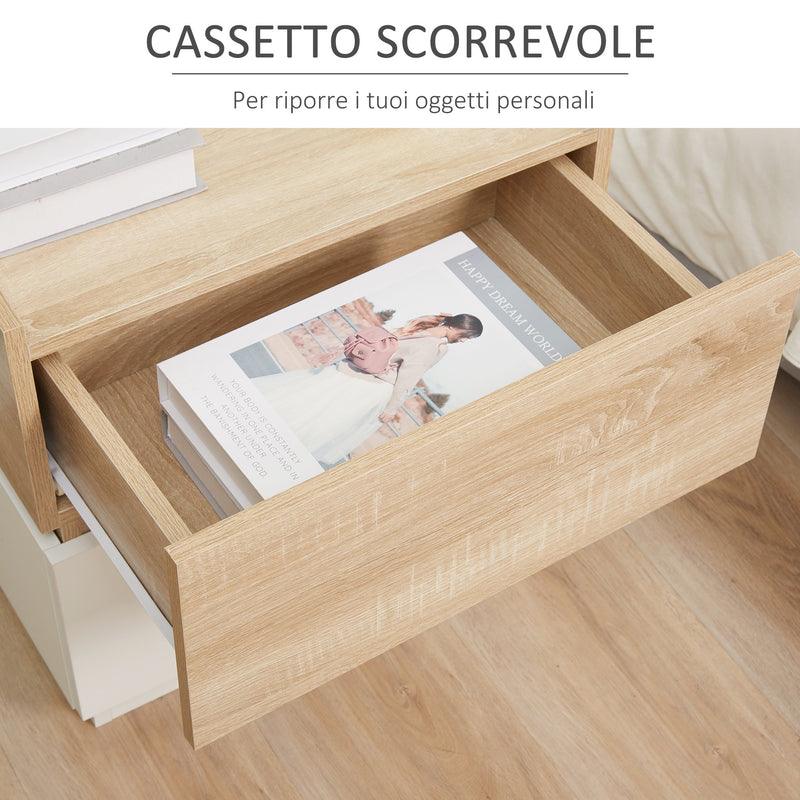 Comodino 2 Cassetti 50x40x47,5 cm Design Moderno Nature Wood e Bianco-5