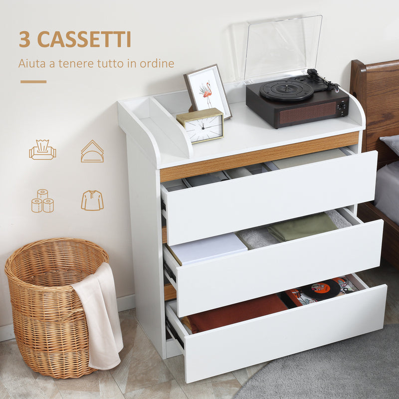 Cassettiera 3 Cassetti 80x40x86 cm in Legno MDF e Truciolato Bianco-5