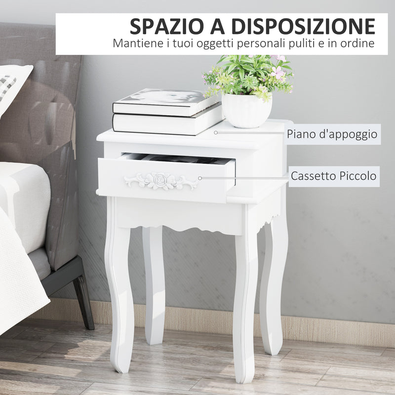 Comodino con Cassetto in Legno Bianco 40x35x60 cm -4