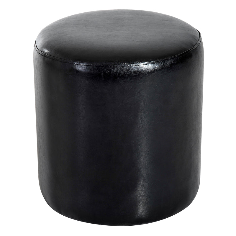 Pouf Poggiapiedi Sgabello Tondo Imbottito in Similpelle Nero 45x45x50 cm -1