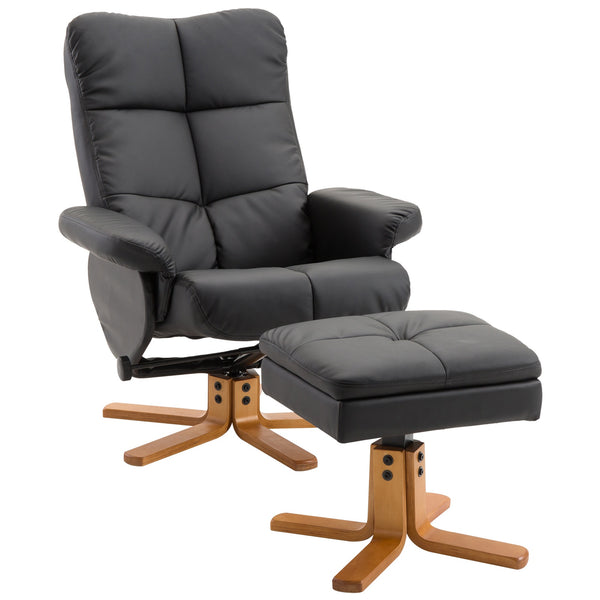 Fauteuil en similicuir avec repose-pieds noir sconto