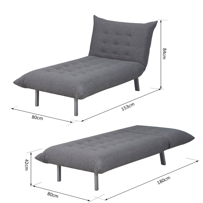 Poltrona Chaise Longue Letto 2 in 1 in Tessuto di Lino Grigio 80x153x84 cm -3