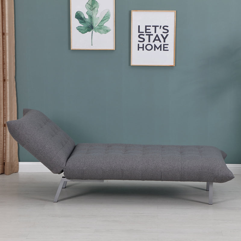 Poltrona Chaise Longue Letto 2 in 1 in Tessuto di Lino Grigio 80x153x84 cm -7