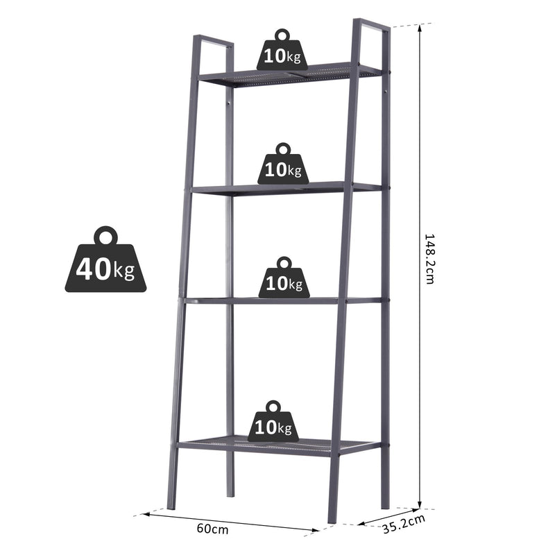 Scaffale a Scala 4 Ripiani in Acciaio Nero 60x35.2x148.2 cm -3