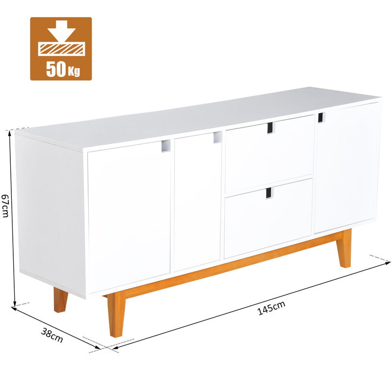 Credenza Mobile da Soggiorno Moderno Bianco con Piedini 145x38x67 cm -3