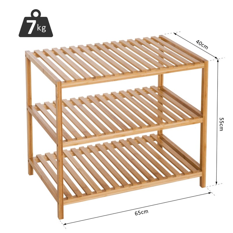 Scaffale Portaoggetti in Bambù con 3 Ripiani 65x40x55 cm -3