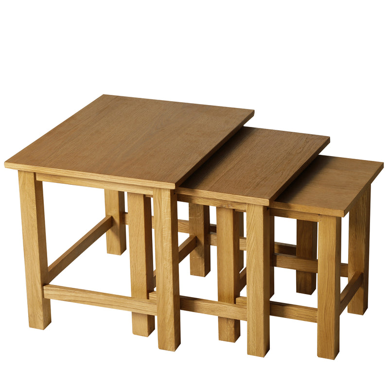 Set di 3 Tavolini Sgabelli ad Incastro Stile Rustico in Legno Naturale -1