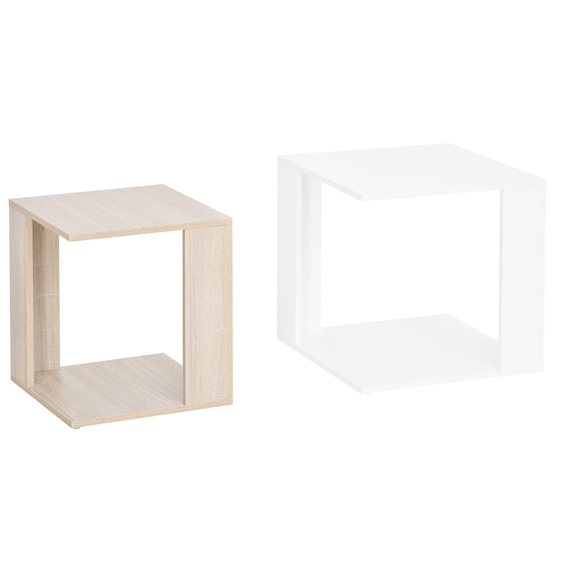 Set di 2 Tavolini Componibile Bianco e Rovere 50x50x48 cm/40x40x44 cm -1