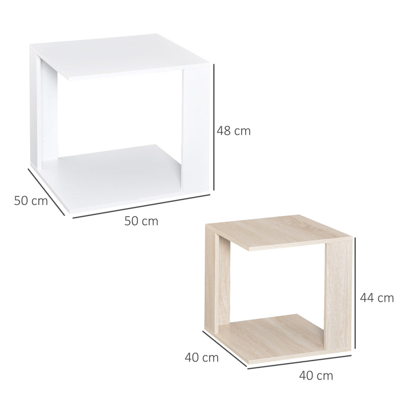 Set di 2 Tavolini Componibile Bianco e Rovere 50x50x48 cm/40x40x44 cm -3