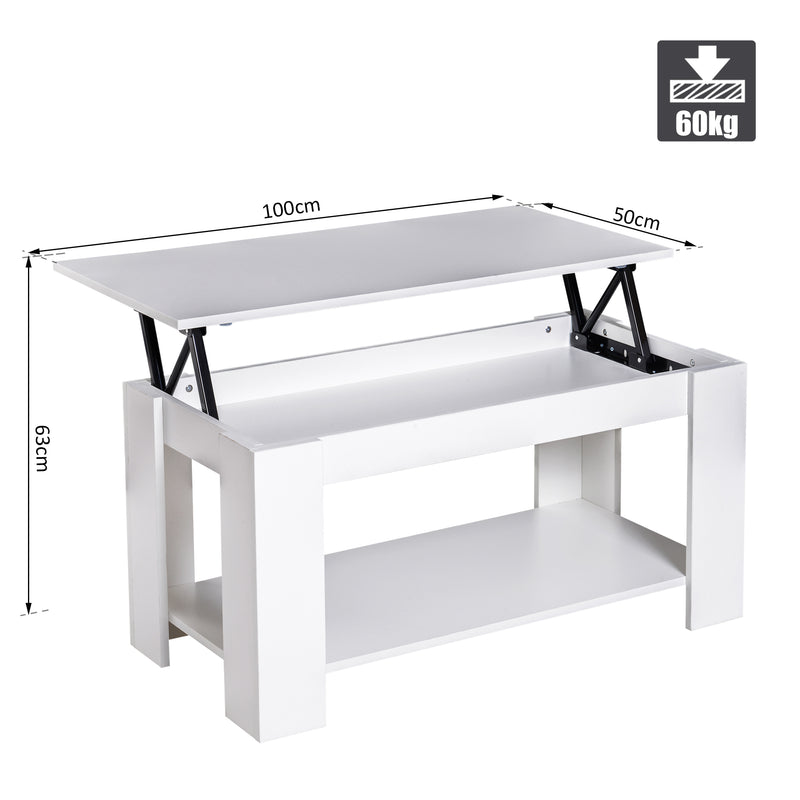 Tavolino da Soggiorno con Ripiano Rialzabile in Legno Bianco 100x50x63 cm -3