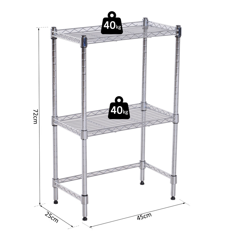 Scaffale Portaoggetti in Acciaio Cromato 2 Ripiani 45x25x72 cm -3