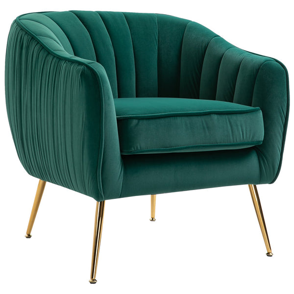 Fauteuil capitonné en velours 71x72x73 cm pieds métal vert sconto